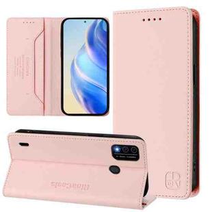 For itel A48 RC01 Dual-Folded Magnetic Suction RFID Leather Phone Case(Pink)