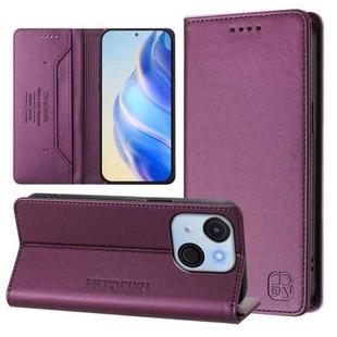 For itel A50C RC01 Dual-Folded Magnetic Suction RFID Leather Phone Case(Violet)