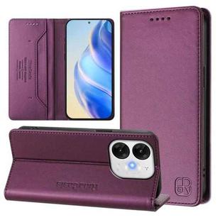 For itel A80 4G RC01 Dual-Folded Magnetic Suction RFID Leather Phone Case(Violet)