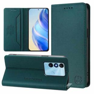 For itel P38 / S17 / Vision 3 RC01 Dual-Folded Magnetic Suction RFID Leather Phone Case(Dark Green)