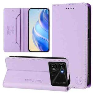 For itel P40 RC01 Dual-Folded Magnetic Suction RFID Leather Phone Case(Light Purple)