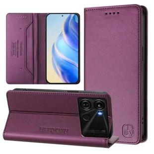 For itel P40 RC01 Dual-Folded Magnetic Suction RFID Leather Phone Case(Violet)