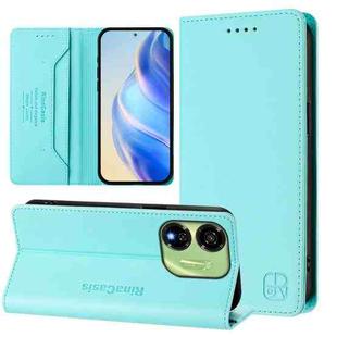 For itel P55 5G RC01 Dual-Folded Magnetic Suction RFID Leather Phone Case(Mint Green)