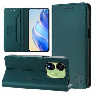 For itel P55 5G RC01 Dual-Folded Magnetic Suction RFID Leather Phone Case(Dark Green)