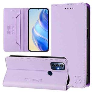 For Motorola G Pure / Moto G Play 2023 RC01 Dual-Folded Magnetic Suction RFID Leather Phone Case(Light Purple)