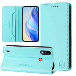 For Motorola Moto E7 Power RC01 Dual-Folded Magnetic Suction RFID Leather Phone Case(Mint Green)