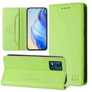 For Motorola Moto E13 RC01 Dual-Folded Magnetic Suction RFID Leather Phone Case(Grass Green)