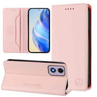 For Motorola Moto E14 / G24 / G04 / G04s RC01 Dual-Folded Magnetic Suction RFID Leather Phone Case(Pink)