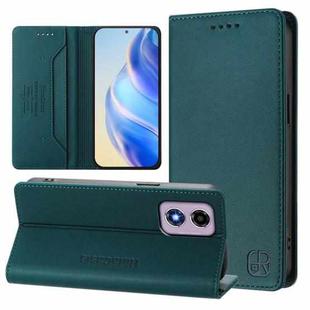 For Motorola Moto E14 / G24 / G04 / G04s RC01 Dual-Folded Magnetic Suction RFID Leather Phone Case(Dark Green)