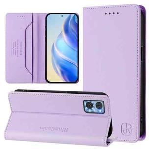 For Motorola Moto E22 / Moto E22i RC01 Dual-Folded Magnetic Suction RFID Leather Phone Case(Light Purple)