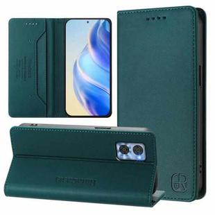 For Motorola Moto E22 / Moto E22i RC01 Dual-Folded Magnetic Suction RFID Leather Phone Case(Dark Green)