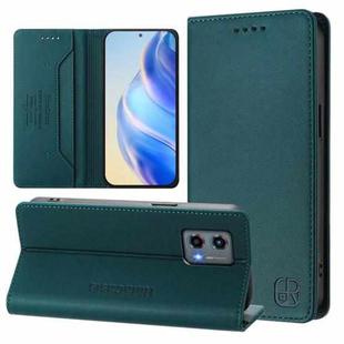 For Motorola Moto G 5G 2023 RC01 Dual-Folded Magnetic Suction RFID Leather Phone Case(Dark Green)