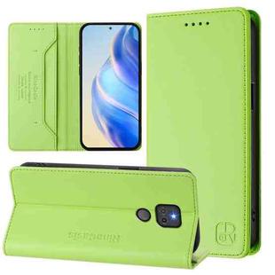 For Motorola Moto G Play 2021 RC01 Dual-Folded Magnetic Suction RFID Leather Phone Case(Grass Green)