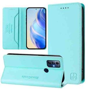 For Motorola Moto G Play 2022 RC01 Dual-Folded Magnetic Suction RFID Leather Phone Case(Mint Green)