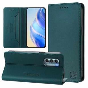 For Motorola Moto G Stylus 5G 2022 RC01 Dual-Folded Magnetic Suction RFID Leather Phone Case(Dark Green)