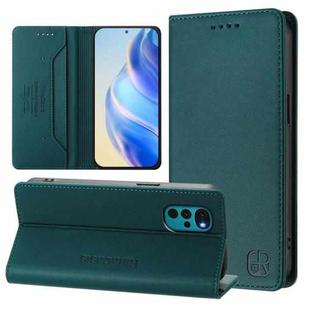 For Motorola Moto G22 / E32 / E32s RC01 Dual-Folded Magnetic Suction RFID Leather Phone Case(Dark Green)