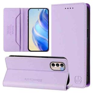 For Motorola Moto G31 / G41 RC01 Dual-Folded Magnetic Suction RFID Leather Phone Case(Light Purple)