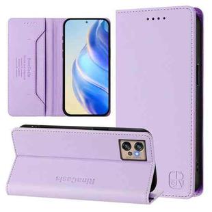 For Motorola Moto G32 RC01 Dual-Folded Magnetic Suction RFID Leather Phone Case(Light Purple)