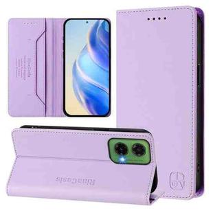 For Motorola Moto G35 RC01 Dual-Folded Magnetic Suction RFID Leather Phone Case(Light Purple)