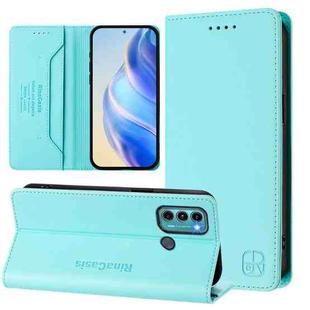 For Motorola Moto G60 / G40 Fusion RC01 Dual-Folded Magnetic Suction RFID Leather Phone Case(Mint Green)