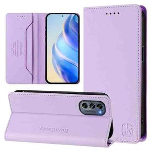 For Motorola Moto G62 5G / Moto G62 India RC01 Dual-Folded Magnetic Suction RFID Leather Phone Case(Light Purple)