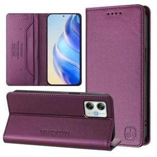 For Motorola Moto G64 5G / G54 / G54 Power RC01 Dual-Folded Magnetic Suction RFID Leather Phone Case(Violet)