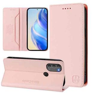 For Motorola Moto G71 5G RC01 Dual-Folded Magnetic Suction RFID Leather Phone Case(Pink)