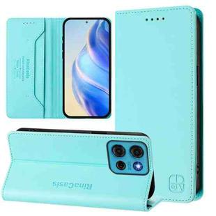 For Motorola Moto G75 5G RC01 Dual-Folded Magnetic Suction RFID Leather Phone Case(Mint Green)