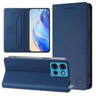 For Motorola Moto G75 5G RC01 Dual-Folded Magnetic Suction RFID Leather Phone Case(Dark Blue)