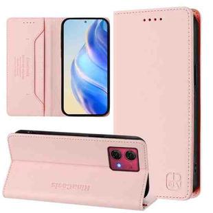 For Motorola Moto G84 RC01 Dual-Folded Magnetic Suction RFID Leather Phone Case(Pink)