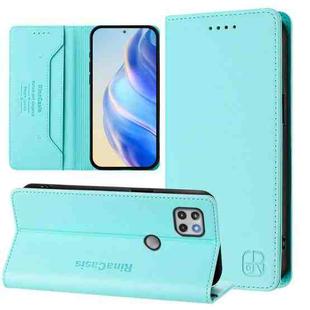 For Motorola One 5G Ace RC01 Dual-Folded Magnetic Suction RFID Leather Phone Case(Mint Green)