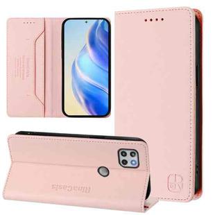 For Motorola One 5G Ace RC01 Dual-Folded Magnetic Suction RFID Leather Phone Case(Pink)