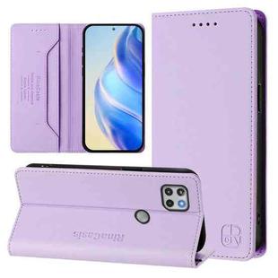 For Motorola One 5G Ace RC01 Dual-Folded Magnetic Suction RFID Leather Phone Case(Light Purple)