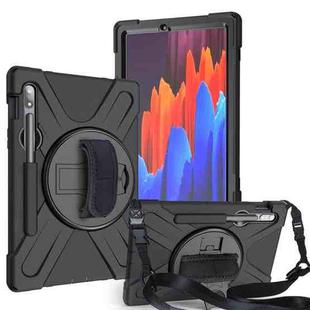 For Samsung Galaxy Tab S9 / Galaxy Tab S8 / Galaxy Tab S7 (2020) T870 Shockproof Colorful Silicone + PC Protective Case with Holder & Shoulder Strap & Hand Strap & Pen Slot(Black)