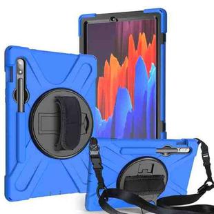 For Samsung Galaxy Tab S9 / Galaxy Tab S8 / Galaxy Tab S7 (2020) T870 Shockproof Colorful Silicone + PC Protective Case with Holder & Shoulder Strap & Hand Strap & Pen Slot(Blue)