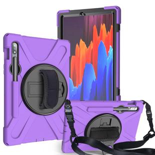 For Samsung Galaxy Tab S9 / Galaxy Tab S8 / Galaxy Tab S7 (2020) T870 Shockproof Colorful Silicone + PC Protective Case with Holder & Shoulder Strap & Hand Strap & Pen Slot(Purple)