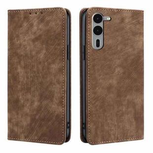 For Fujitsu Arrows We2 Plus RFID Anti-theft Brush Magnetic Leather Phone Case(Brown)