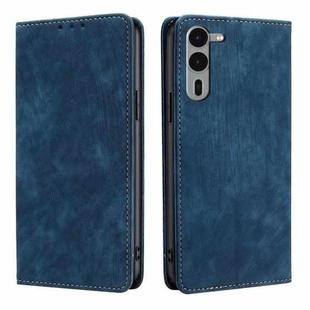 For Fujitsu Arrows We2 Plus RFID Anti-theft Brush Magnetic Leather Phone Case(Blue)