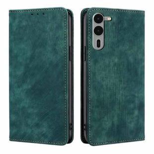 For Fujitsu Arrows We2 Plus RFID Anti-theft Brush Magnetic Leather Phone Case(Green)