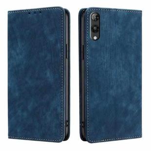 For Rakuten Hand 5G RFID Anti-theft Brush Magnetic Leather Phone Case(Blue)