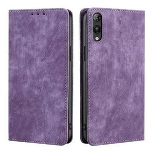 For Rakuten Hand 5G RFID Anti-theft Brush Magnetic Leather Phone Case(Purple)