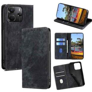 For Redmi Note 14 4G 164.84mm RFID Anti-theft Brush Magnetic Leather Phone Case(Black)