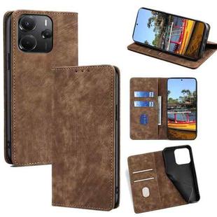 For Redmi Note 14 4G 164.84mm RFID Anti-theft Brush Magnetic Leather Phone Case(Brown)
