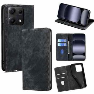 For Redmi Note 14S 4G RFID Anti-theft Brush Magnetic Leather Phone Case(Black)