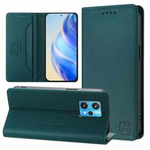 For Realme 9 Pro+ 5G / 9 4G Global RC01 Dual-Folded Magnetic Suction RFID Leather Phone Case(Dark Green)