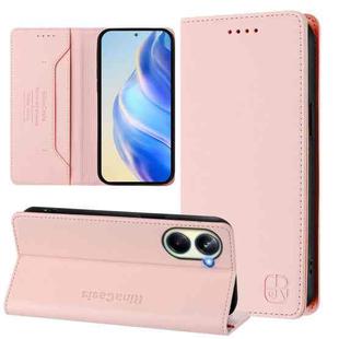 For Realme 10 Pro 5G RC01 Dual-Folded Magnetic Suction RFID Leather Phone Case(Pink)