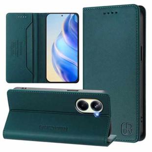 For Realme 10 Pro 5G RC01 Dual-Folded Magnetic Suction RFID Leather Phone Case(Dark Green)