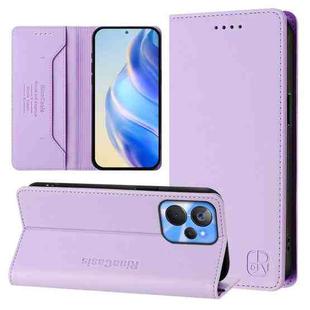 For Realme 10T 5G / 10s 5G / 9i 5G Indian RC01 Dual-Folded Magnetic Suction RFID Leather Phone Case(Light Purple)