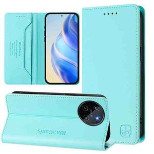 For Realme 11 4G Global RC01 Dual-Folded Magnetic Suction RFID Leather Phone Case(Mint Green)