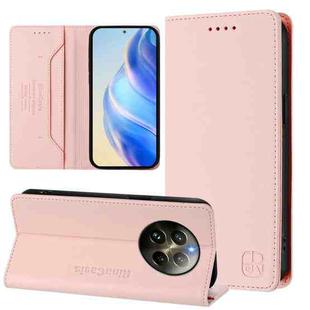 For Realme 12+ 5G / Narzo 70 Pro 5G Indian RC01 Dual-Folded Magnetic Suction RFID Leather Phone Case(Pink)